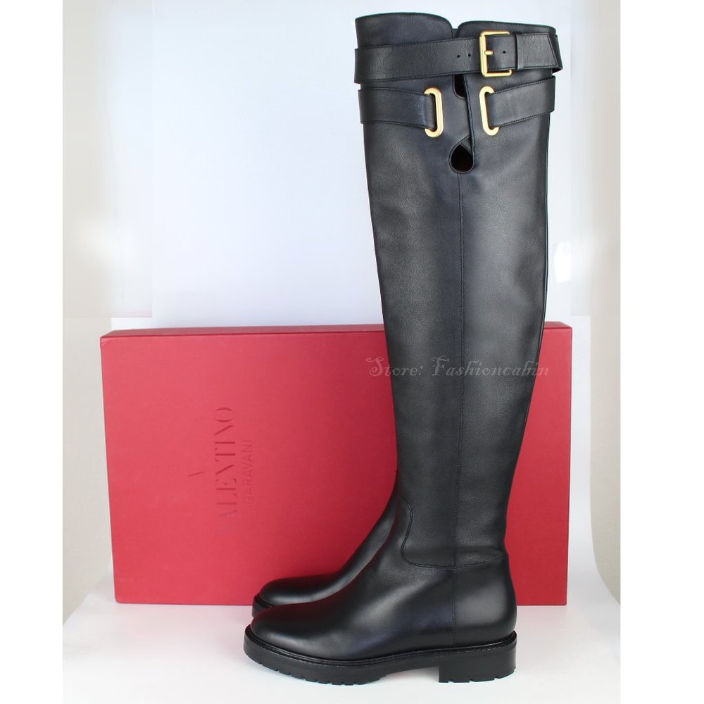 NEW Valentino Garavani RUNWAY Over the Knee Leather Boots, Black, EU 37